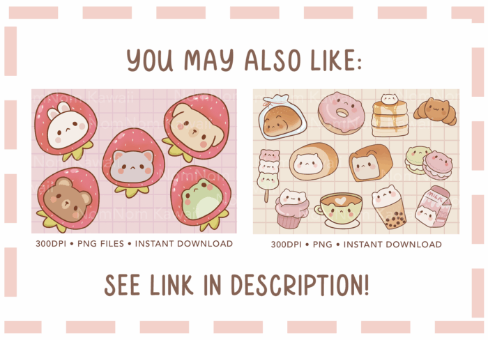 Cute Kawaii Strawberry Cat Clipart, PNG, Commercial - Image 3