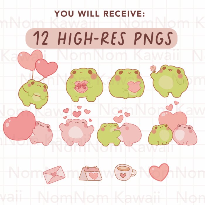 Cute Kawaii Frog Valentine Clipart, PNG, Commercial - Image 2