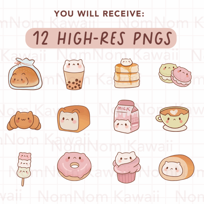 Cute Kawaii Cat Bakery Clipart, PNG, Commercial - Image 2