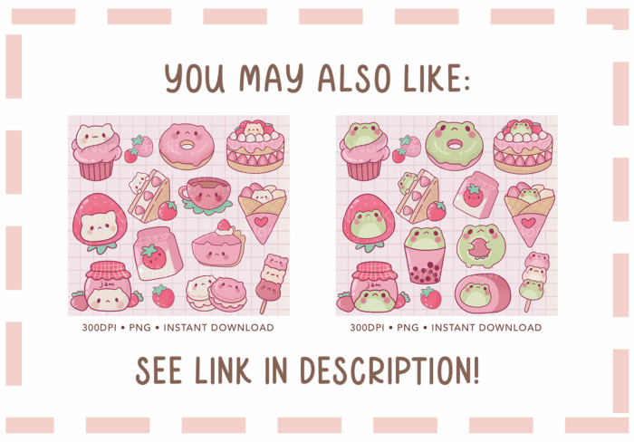Cute Kawaii Strawberry Cat Clipart Part 2, PNG, Commercial - Image 3