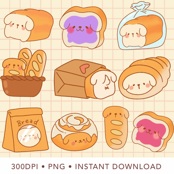 Cute Kawaii Dog Bakery Clipart, PNG, Commercial