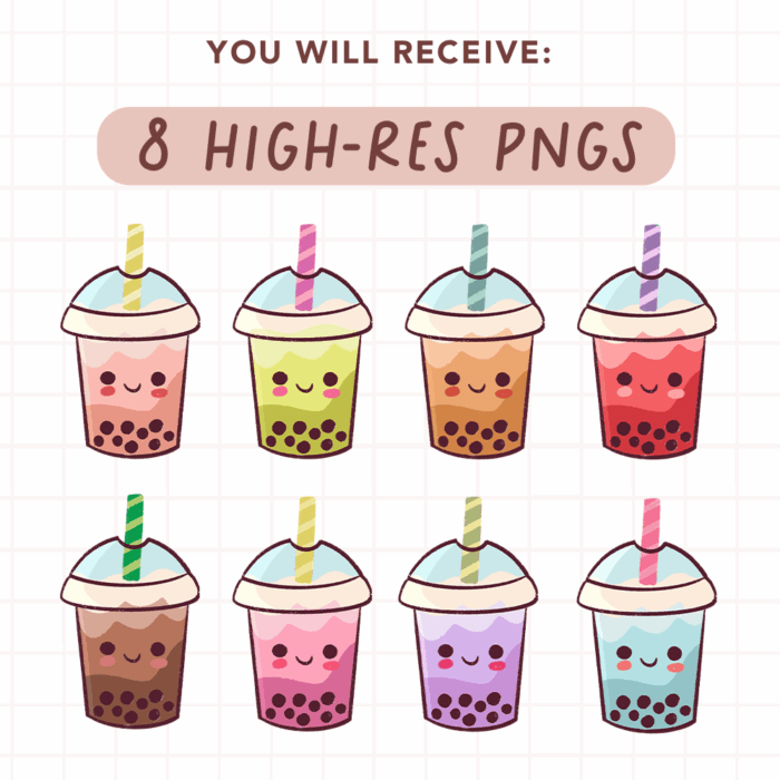 Cute Kawaii Boba Tea Clipart, PNG, Commercial - Image 2