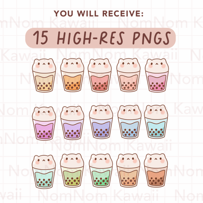 Kawaii Cat Boba Tea Clipart, Cat Drinks, Cat Boba, Kawaii Drinks & Food PNGs, PNG, Commercial - Image 2