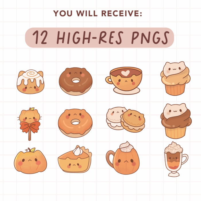 Cute Kawaii Pumpkin Spice Cat Coffee Clipart, PNG, Commercial - Image 2