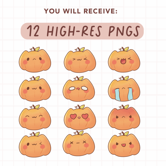 Cute Kawaii Pumpkin Cat Face Clipart, PNG, Commercial - Image 2
