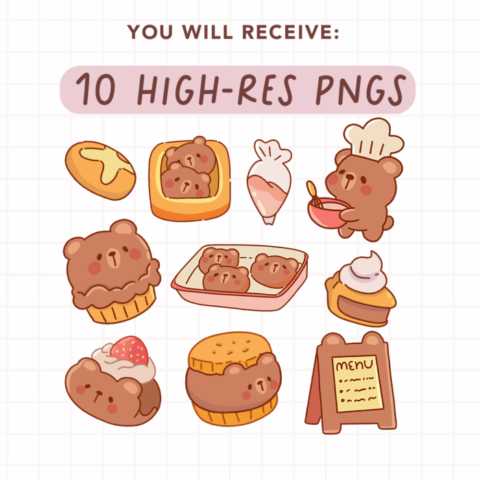 Cute Kawaii Bear Bakery Clipart, PNG, Commercial - Image 2