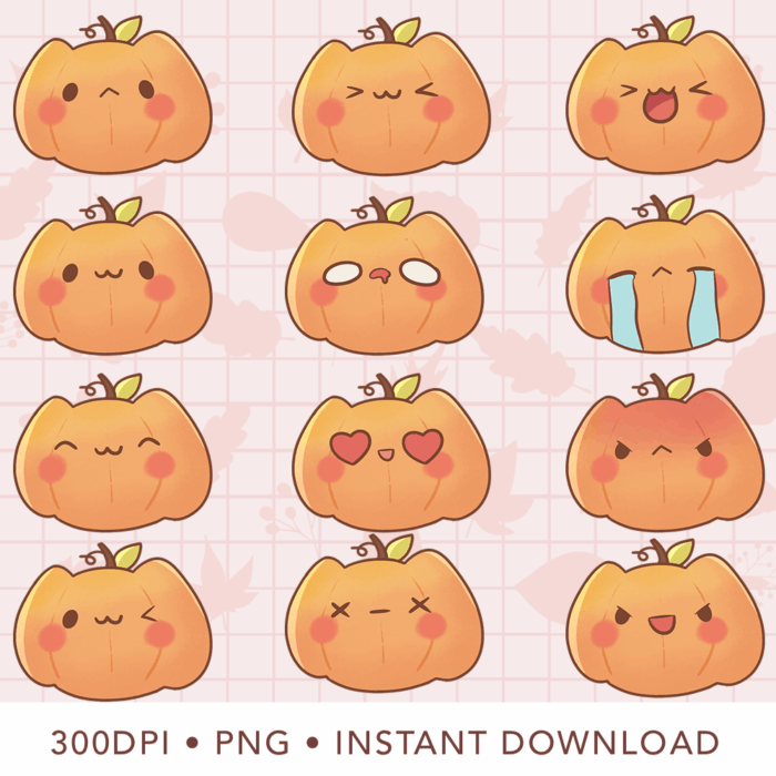 Cute Kawaii Pumpkin Cat Face Clipart, PNG, Commercial
