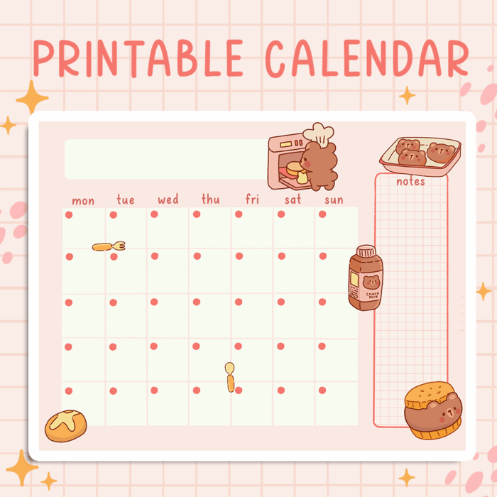 Cute Kawaii Bear Bakery Undated Calendar