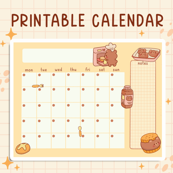 Cute Kawaii Bear Bakery Undated Calendar