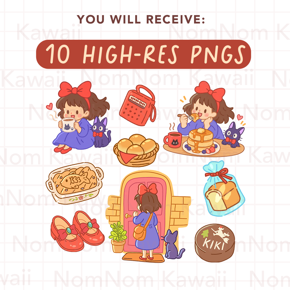 Kiki's Delivery Clipart PNG Kawaii Kiki Jiji Clipart Bakery Clipart Commercial Use - Image 2
