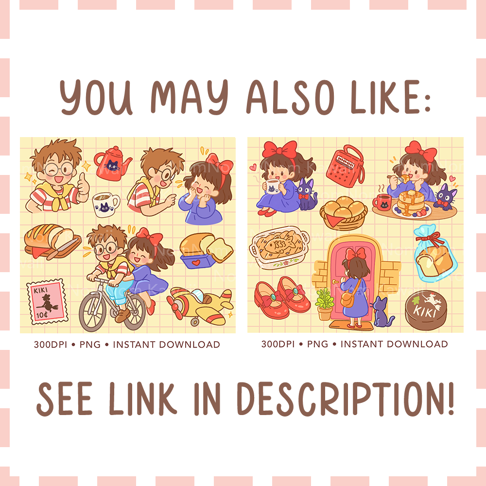 Kiki's Delivery Clipart PNG Kawaii Kiki Jiji Clipart Bakery Clipart Kawaii Cat PNG Cute Kawaii Ghibli Sticker Commercial Use - Image 3