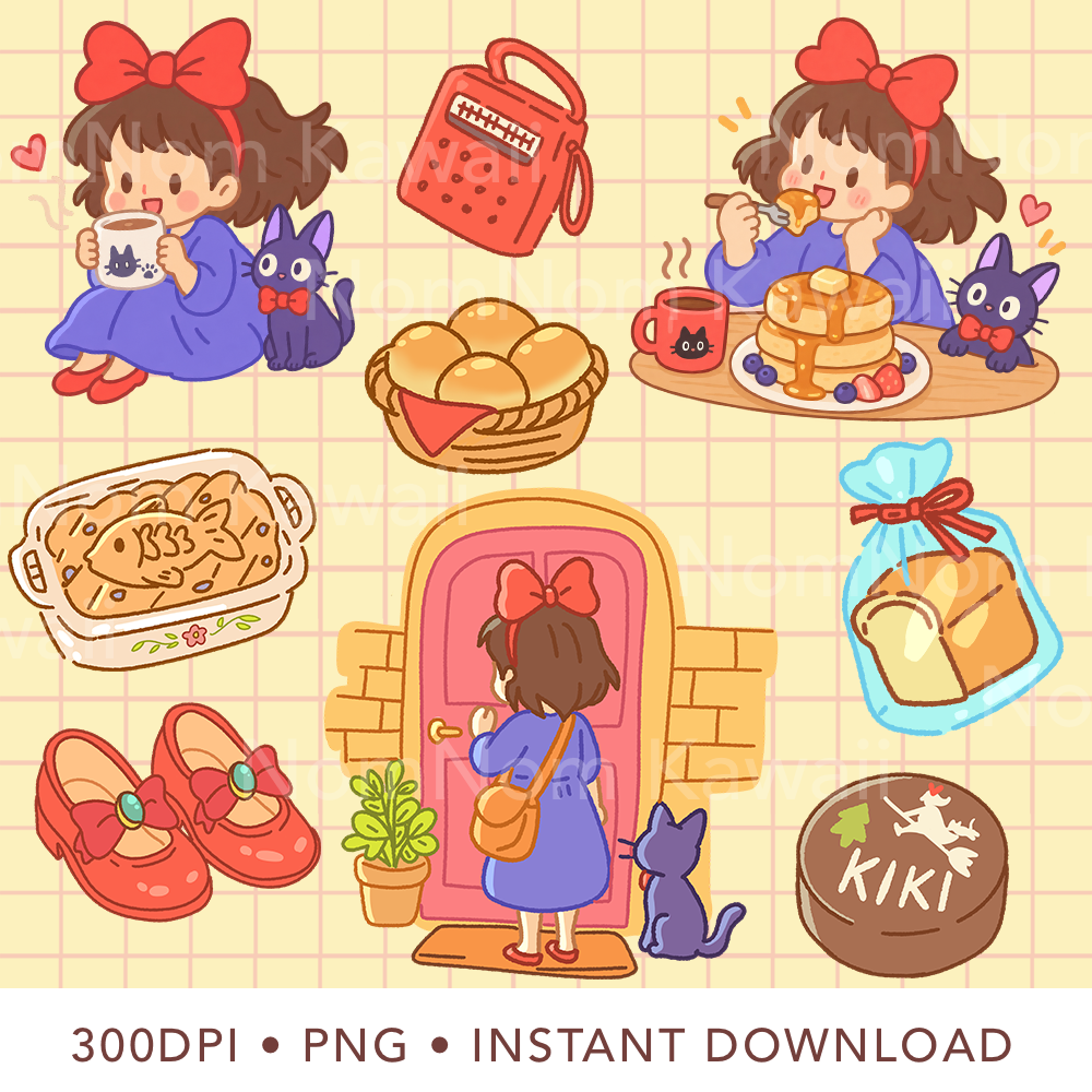Kiki's Delivery Clipart PNG Kawaii Kiki Jiji Clipart Bakery Clipart Commercial Use