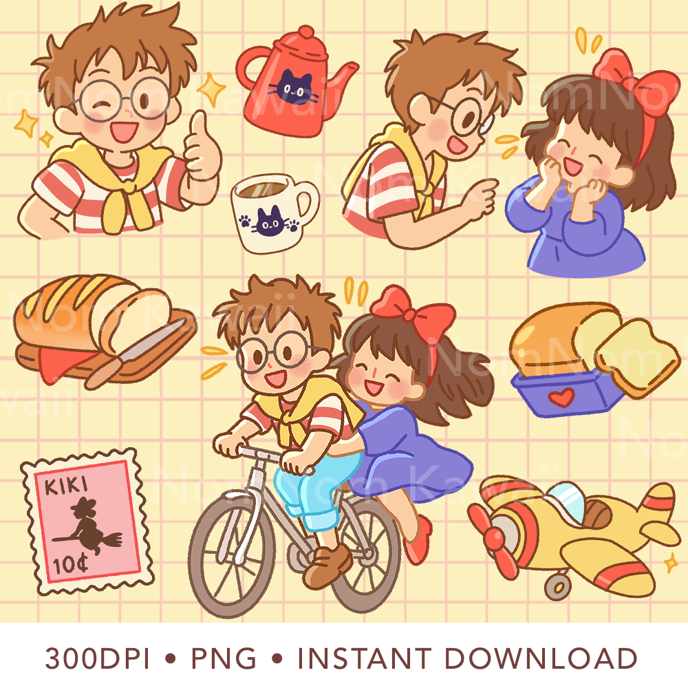 Kiki and Tombo Clipart | Kawaii Delivery Witch Clipart